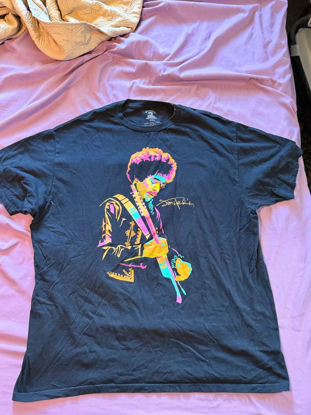 Authentic Hendrix Jimi Hendrix Pop Art Guitar Graphic T-Shirt Black 2XL